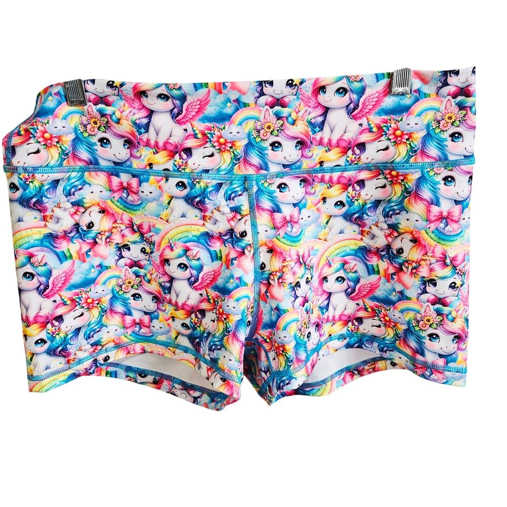 Peachy Women's XL Serenity Athletic Shortie Shorts Pastel Rainbow Unicorn Kawaii